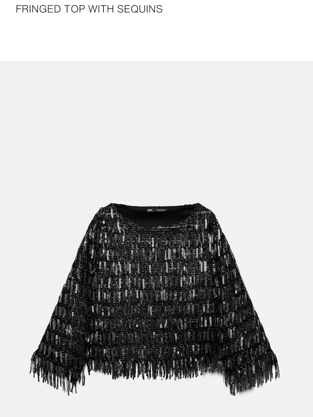 Zara Black Sequin Fringe Statement Top Size L